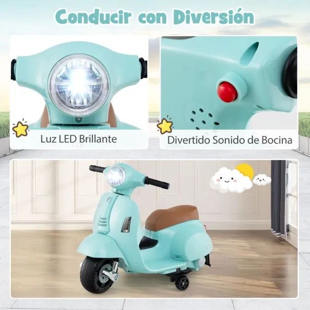 Mota elétrica para crianças 6V com rodas de treino removíveis Faróis Buzina Verde