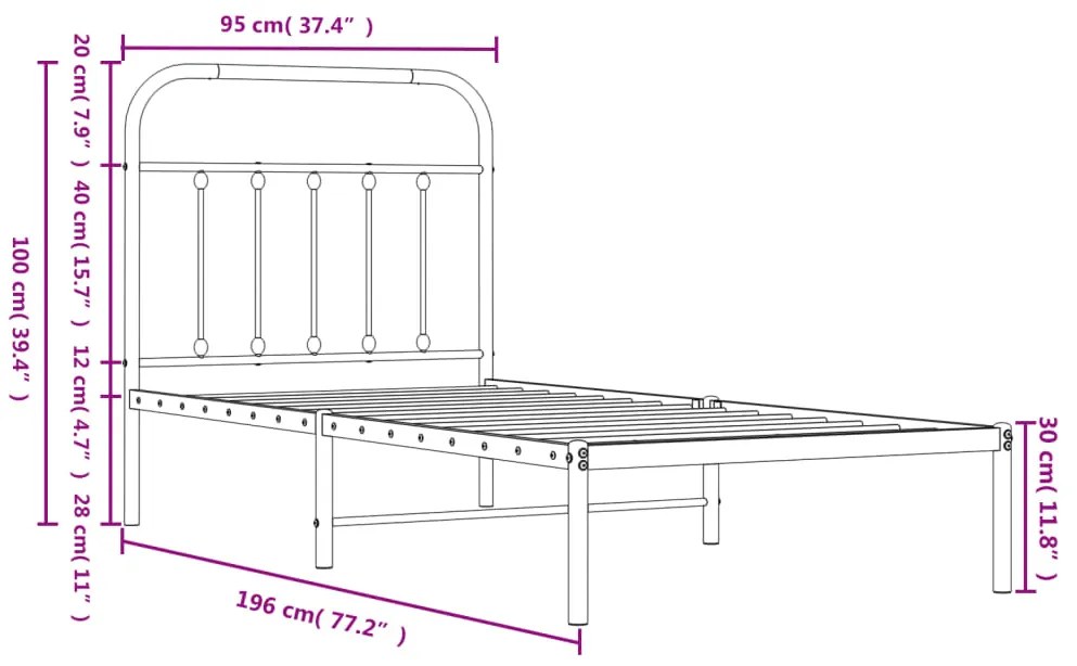 Estrutura de cama com cabeceira 90x190 cm metal preto
