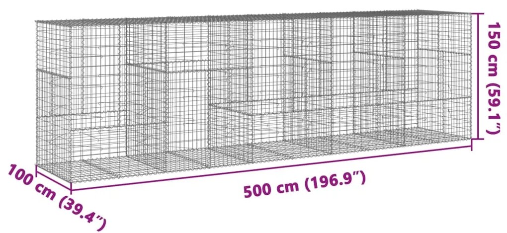 Cesto gabião com cobertura 500x100x150 cm ferro galvanizado