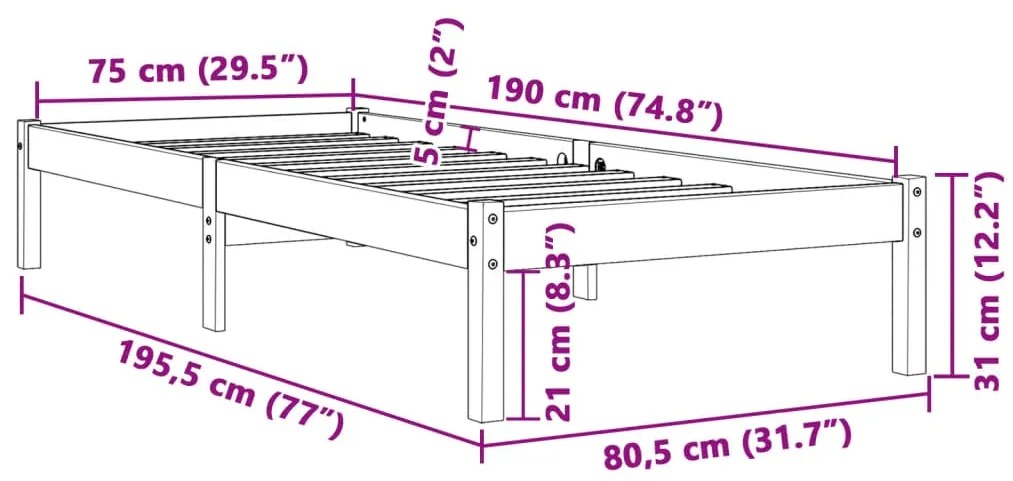 Cama sem colchão 75x190 cm madeira de pinho maciça castanho-mel