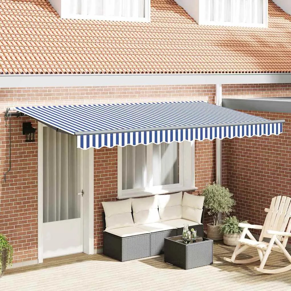 vidaXL Toldo Retrátil Azul e Branco e Antracite