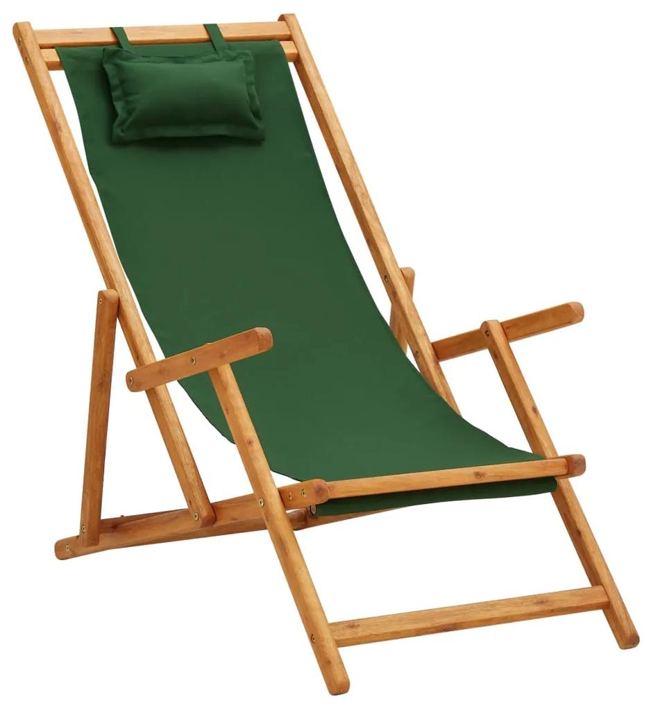 310312 vidaXL Cadeira de praia dobrável madeira eucalipto maciça/tecido verde