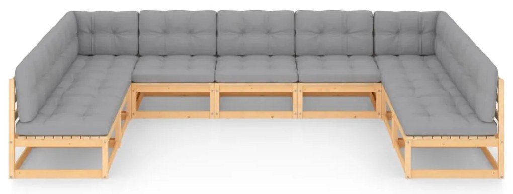 9 pcs conjunto lounge de jardim c/ almofadões pinho maciço