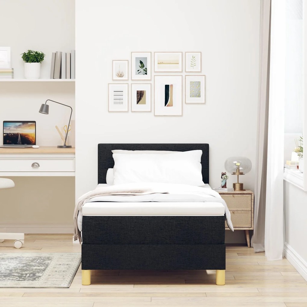 Cama Box com Colchão Preta 90x190 cm Tecido