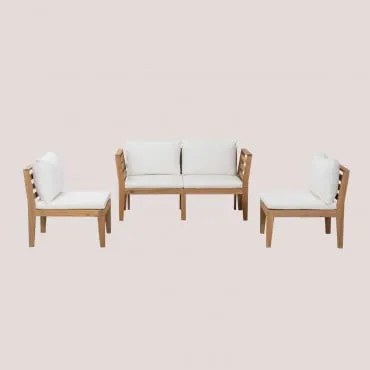 Conjunto De Jardim Com Sofá Modular De 2 Peças Com Apoios De Braços E 2 Poltronas Em Madeira De Acácia Filips Gardénia Branco - Sklum
