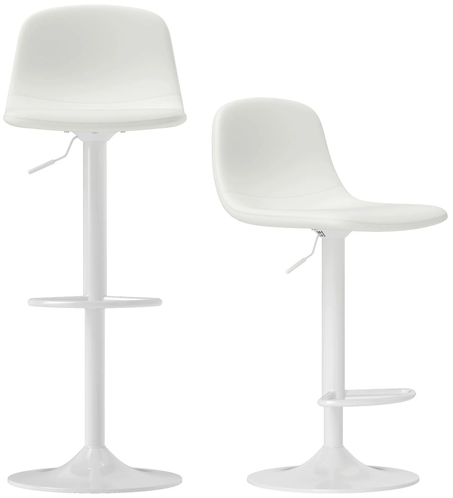 HOMCOM 2 Banco de Bar com Encosto e Apoio para os Pés Giratórios 360° em PU Reguláveis 84-104cm Branco | Aosom Portugal