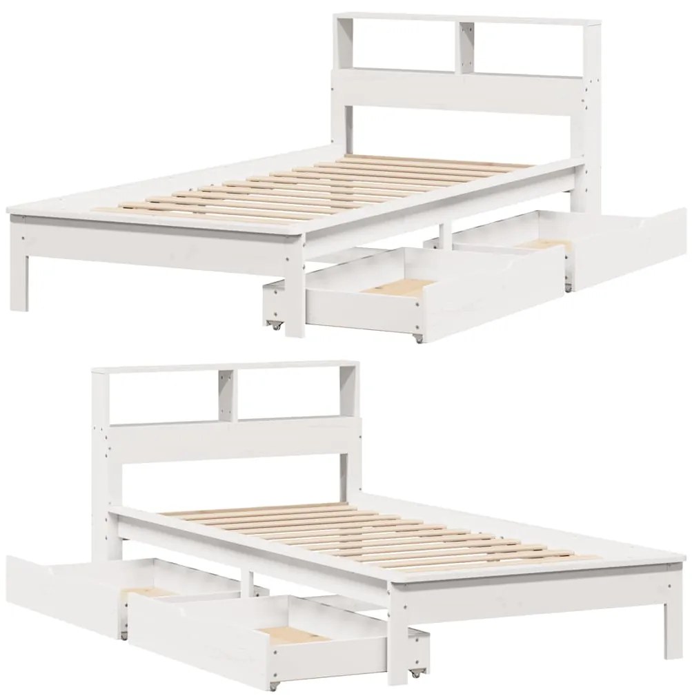 Cama com estante sem colchão 100x200 cm pinho maciço branco