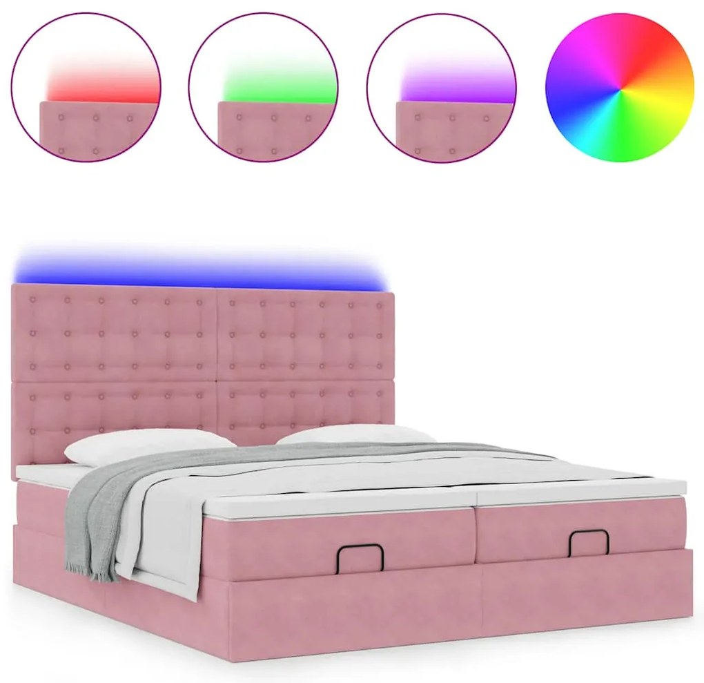 Estrutura de cama otomana com colchões 180x200 cm veludo rosa