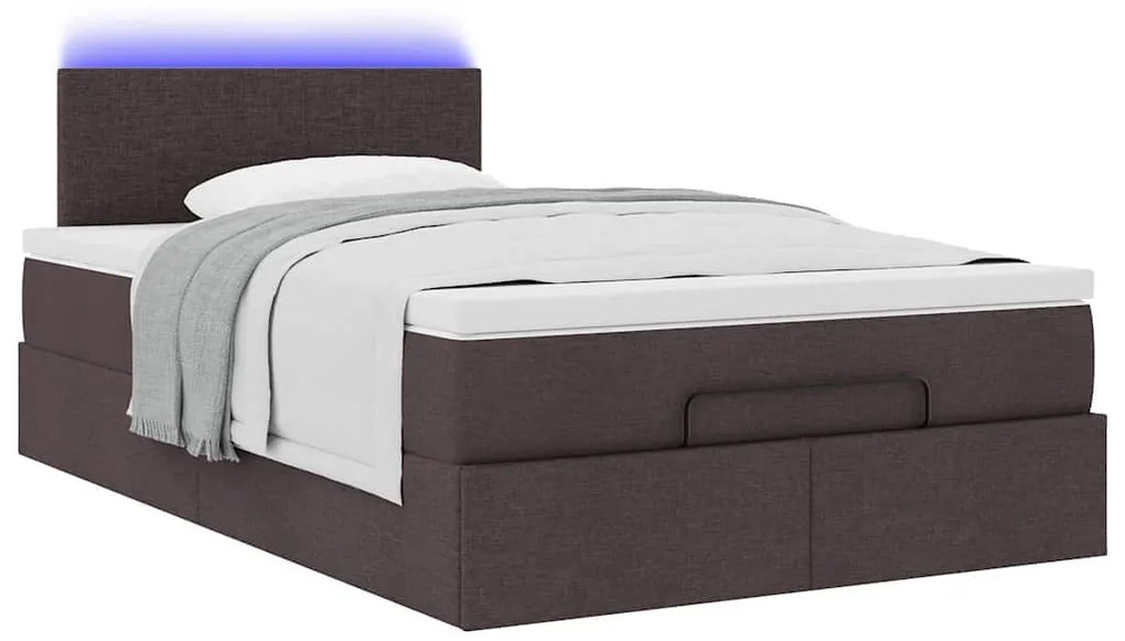 Cama otomana com colchão 120x200 cm tecido castanho escuro