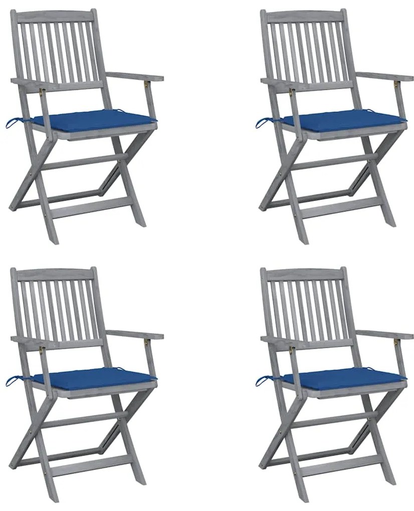 vidaXL Cadeiras exterior dobráveis c/ almofadões 4 pcs acácia maciça