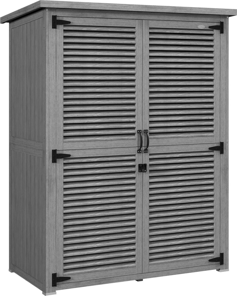 Outsunny Armário de Jardim 0,83 m² 127x65x168 cm com 2 Portas de Persiana 2 Estantes e Telhado Impermeável Cinza | Aosom Portugal
