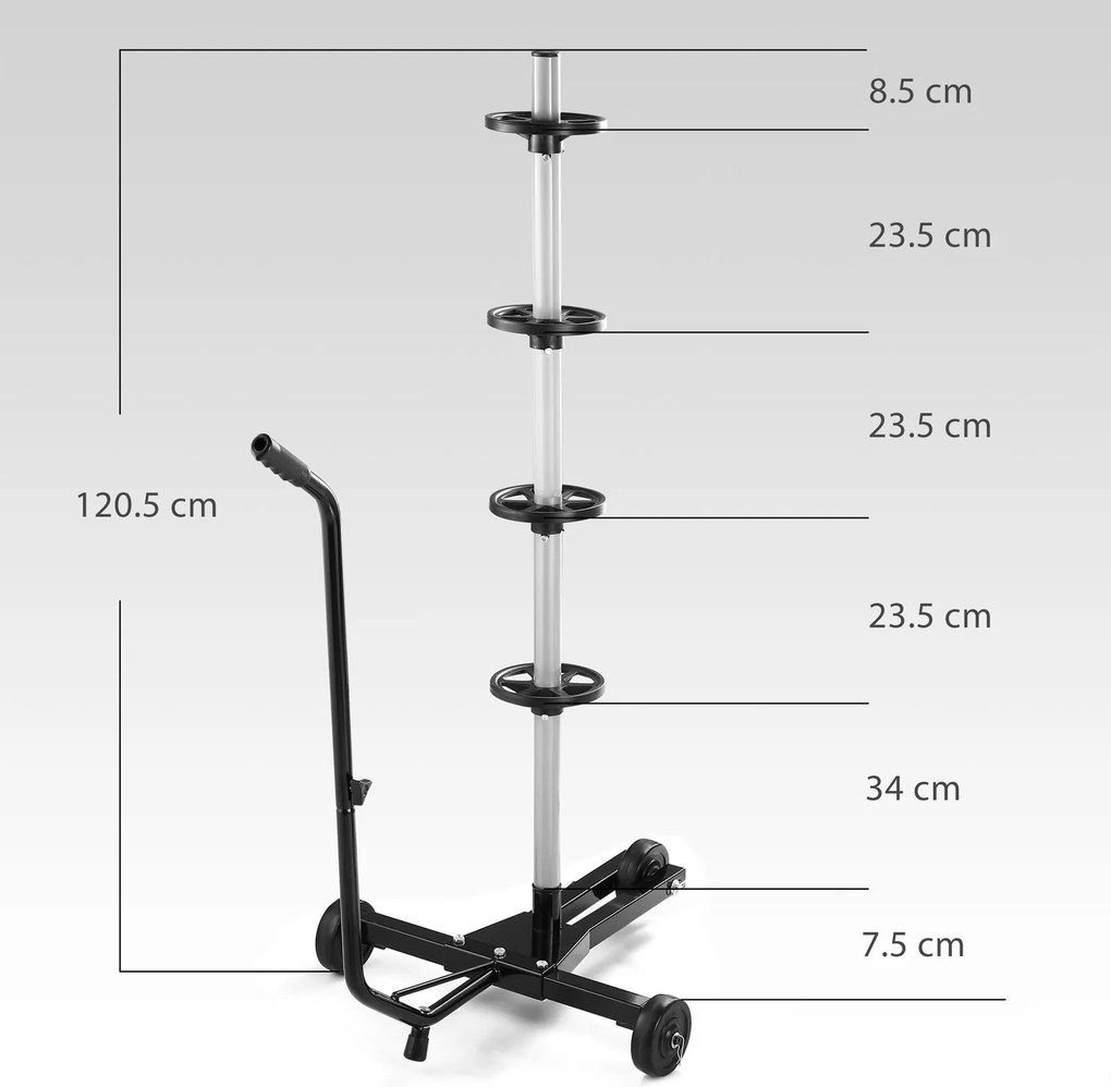 Suporte para jantes em alumínio preto até 225 mm, 116 x 53 x 79 cm Com capa protetora