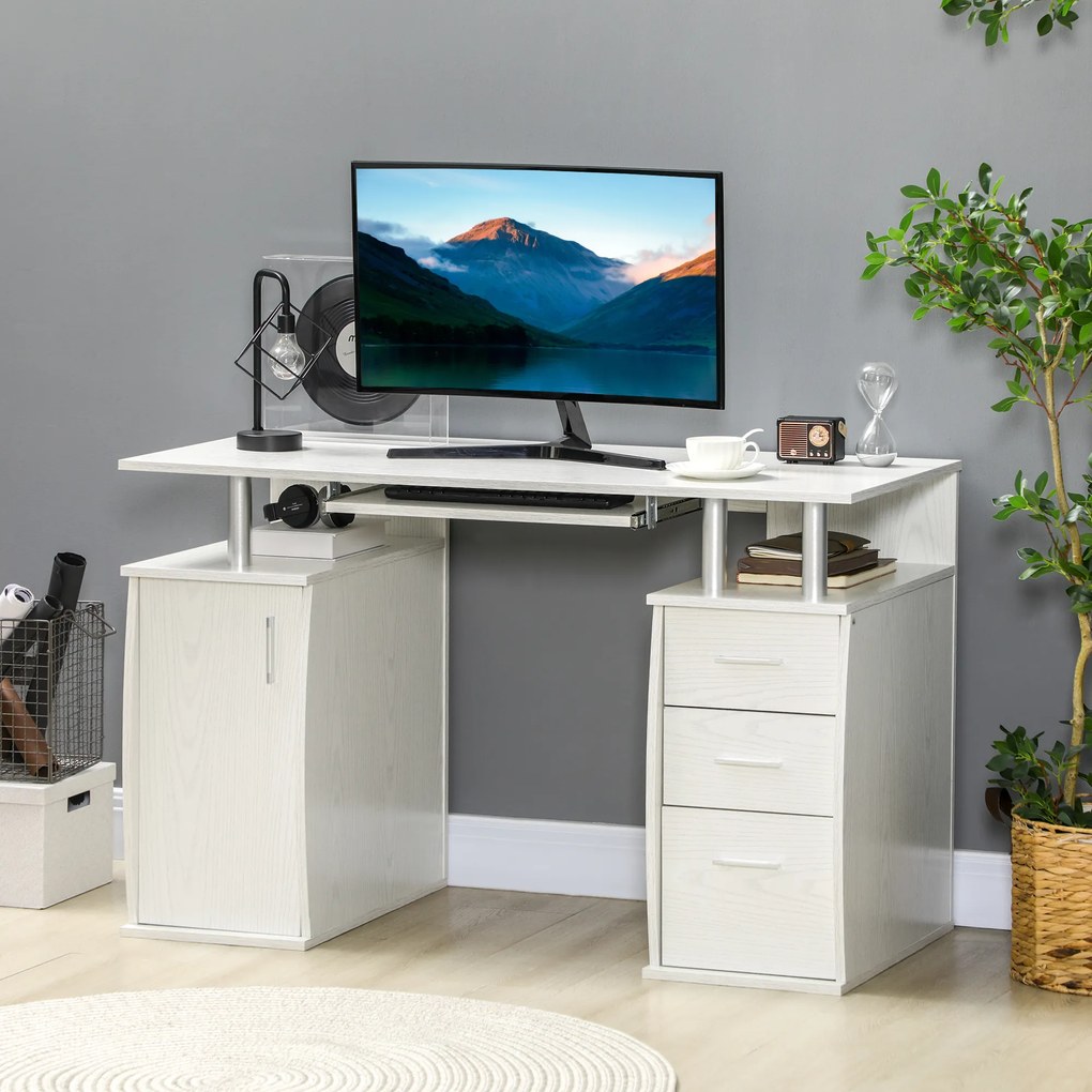 Secretária de Computador, 120 x 55 x 75 cm, 3 Gavetas, Branca