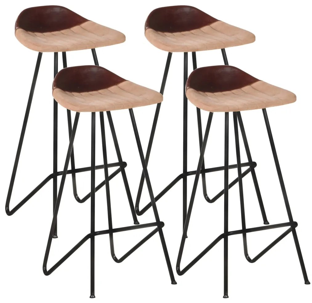 Bancos de bar 4 pcs couro genuíno castanho