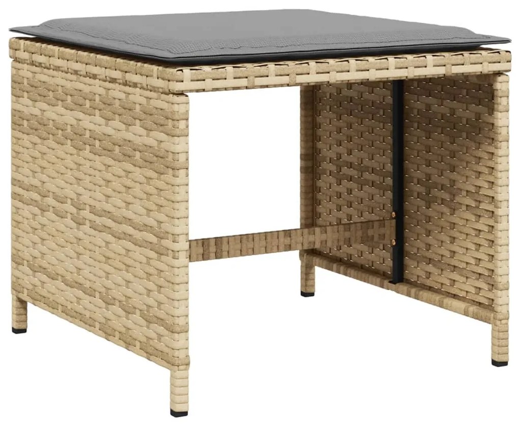 11 pcs conj. jantar jardim c/ almofadões vime PE bege misturado