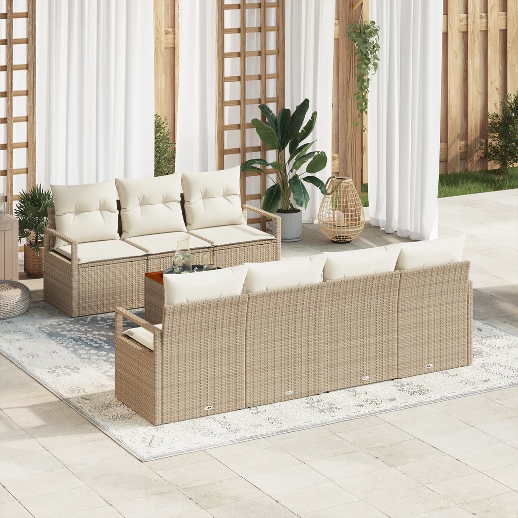 Conjunto de Sofá de Jardim vidaXL 8 Peças com Almofadas Bege Rattan Po