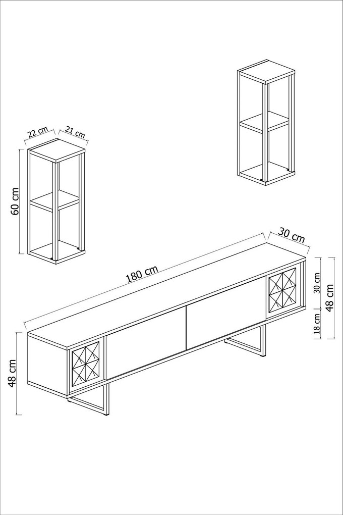 Conjunto de Mobiliário de Sala de Estar Gold Line – Nogueira e Preto –
