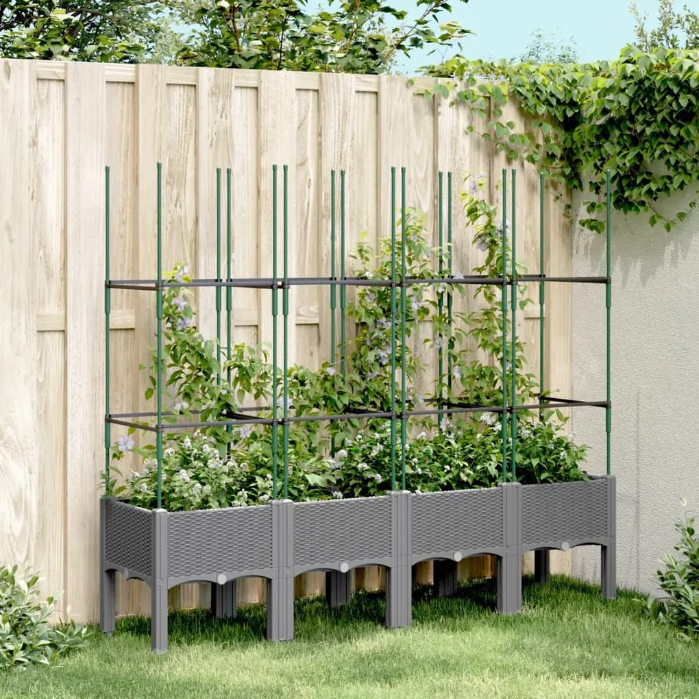 Vaso/floreira jardim c/treliça 160x40x142,5cm PP cinzento-claro