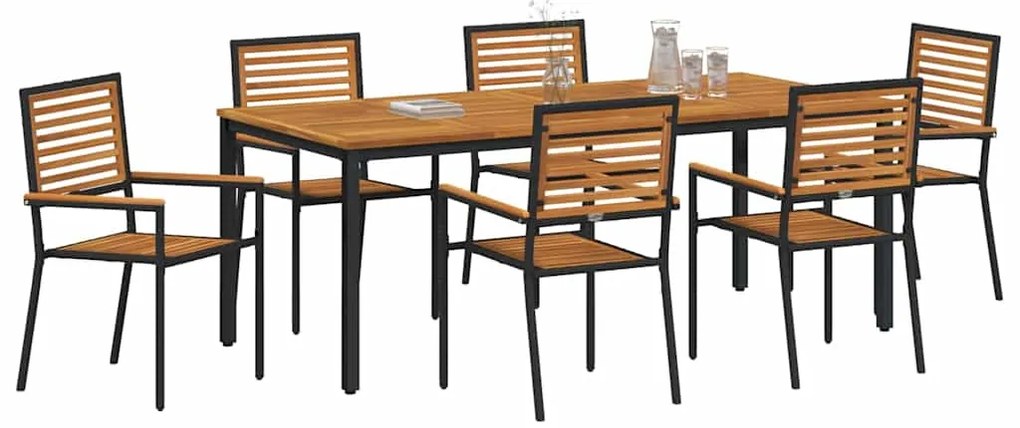 Conjunto de Jantar para Jardim vidaXL 7 Peças Preto Rattan Poliéster A