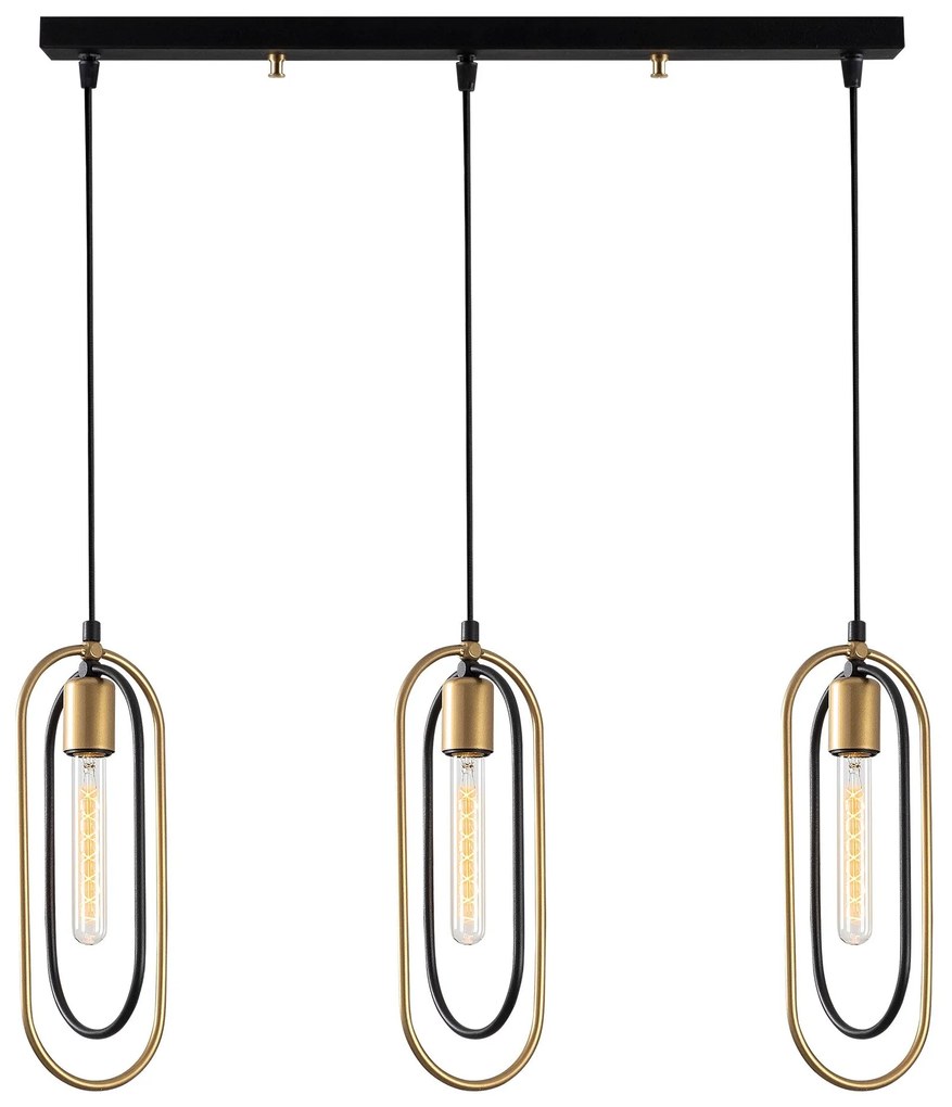 Candeeiro de Teto Cerco – Preto e Dourado – 64 x 8 cm