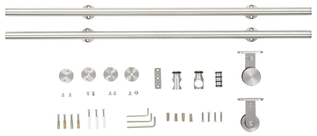 Kit ferragens p/ porta deslizante 183cm aço inoxidável prateado