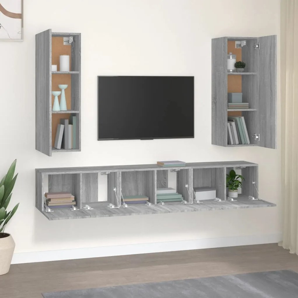 Conjunto móveis de TV 5 pcs madeira processada sonoma cinza