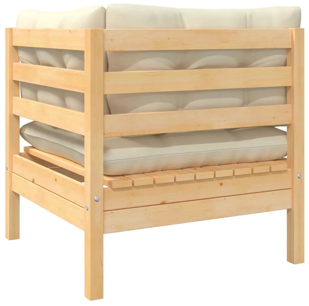 3 pcs conjunto lounge jardim c/ almofadões creme pinho maciço