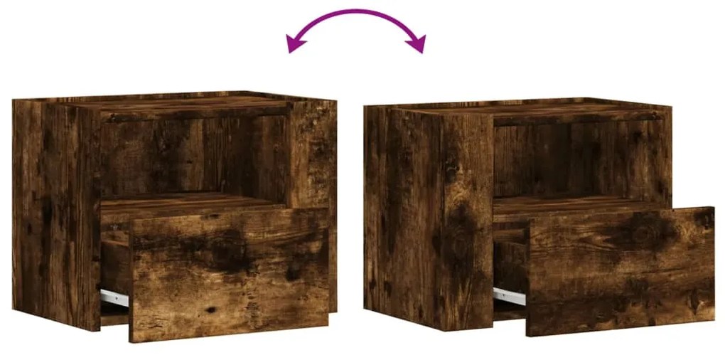Mesas de cabeceira de parede 2 pcs 45x30x35 cm carvalho fumado