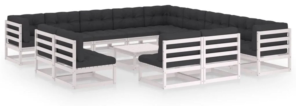 vidaXL 14 pcs conj. lounge de jardim c/ almofadões pinho maciço branco
