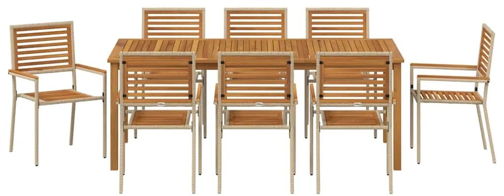 Conjunto de Jantar de Jardim 9 pcs Bege 200 x 100 x 74 cm