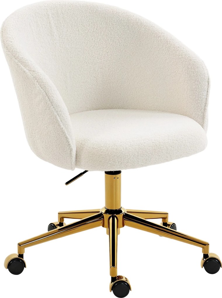 Cadeira de escritório, cadeira ergonómica de escritório com regulação de altura, cadeira giratória, base em aço, creme