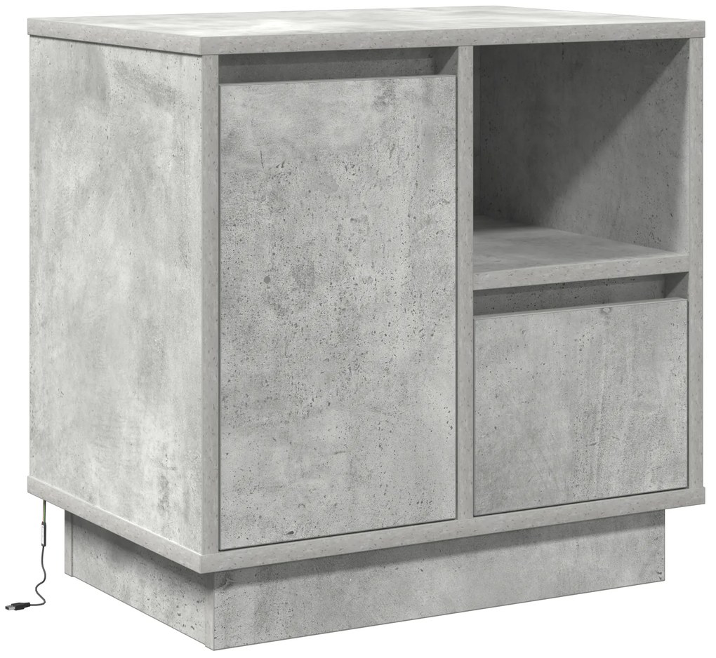 Criado-Mudo com LED Cinza Concreto 50x34,5x50 cm