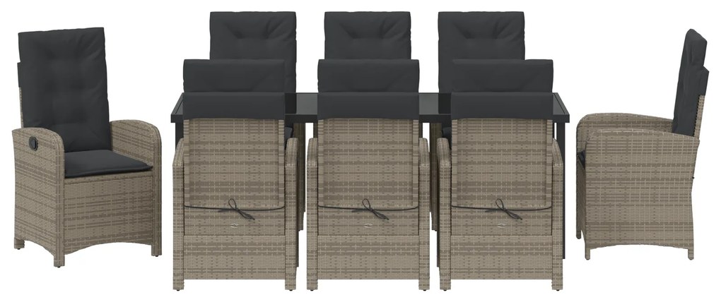 Conjunto de Jantar de Jardim 9 Peças com Almofadas Cinzas de Rattan Po