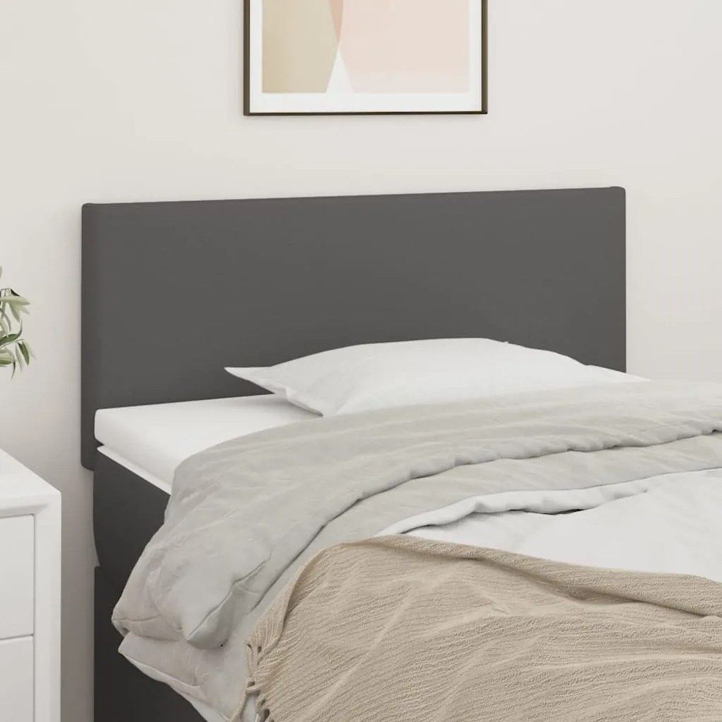 vidaXL Cabeceira de cama couro artificial 90x5x78/88 cm cinzento