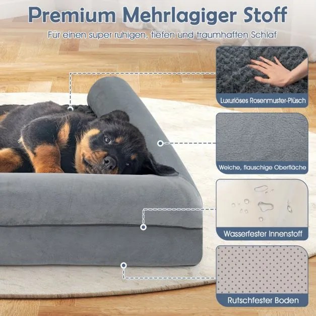 Cama ortopédica para cães grandes 122 x 89 x 18 cm com almofada para cães grandes e médios Cinza XL