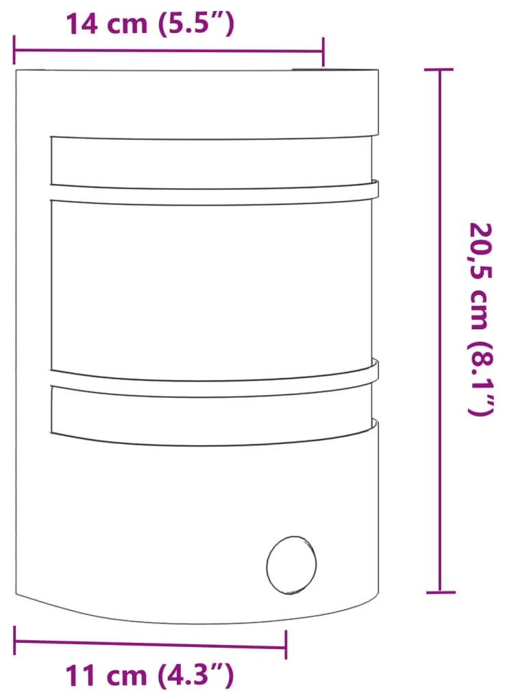 Candeeiro de parede p/ exterior com sensor aço inoxidável preto