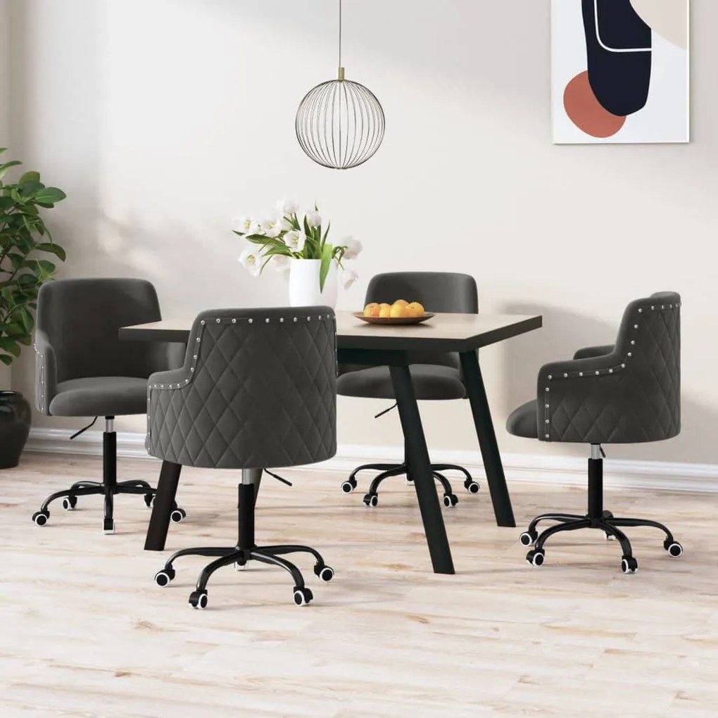 vidaXL Cadeiras de jantar giratórias 4 pcs veludo cinzento-escuro