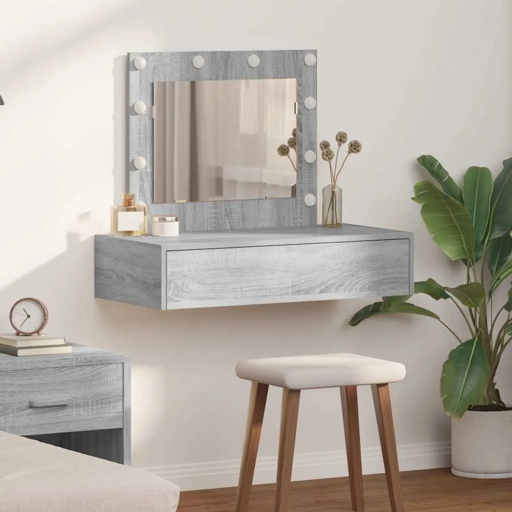Mesa de Toucador Suspensa com Luzes de LED Cinza Sonoma