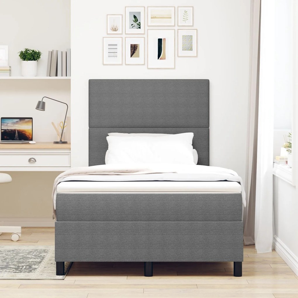 Cama Box Spring com Colchão Cinza Claro 120x200 cm Tecido de Corduroy