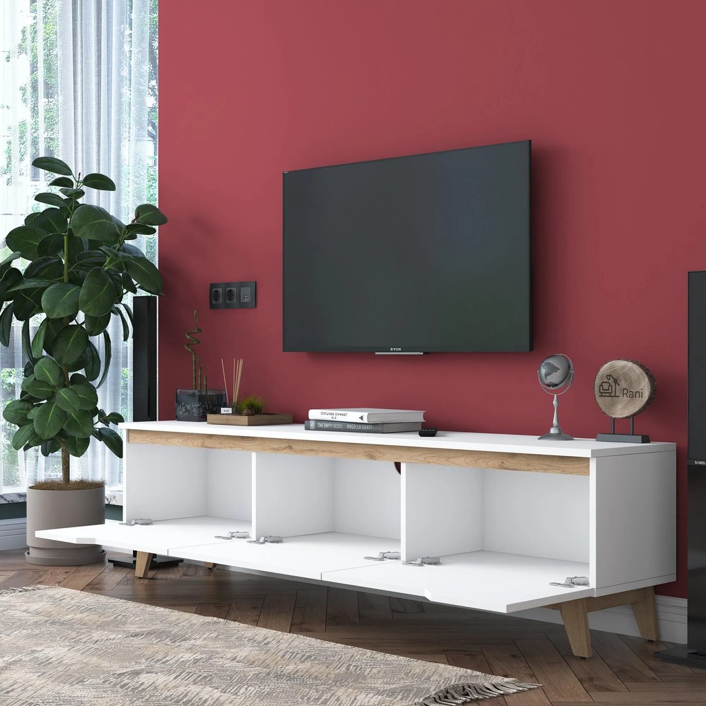 Móvel TV D1 – Branco Nogueira – 180x48,6x35 cm