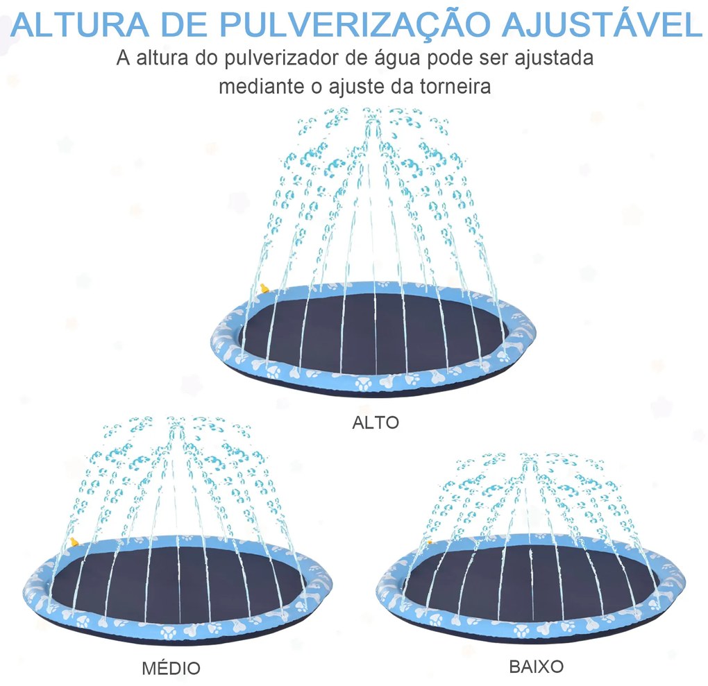 Tapete Aquático para Animais de Estimação com Pulverizador de Água Piscina Portátil para Cães Ø170 cm Azul