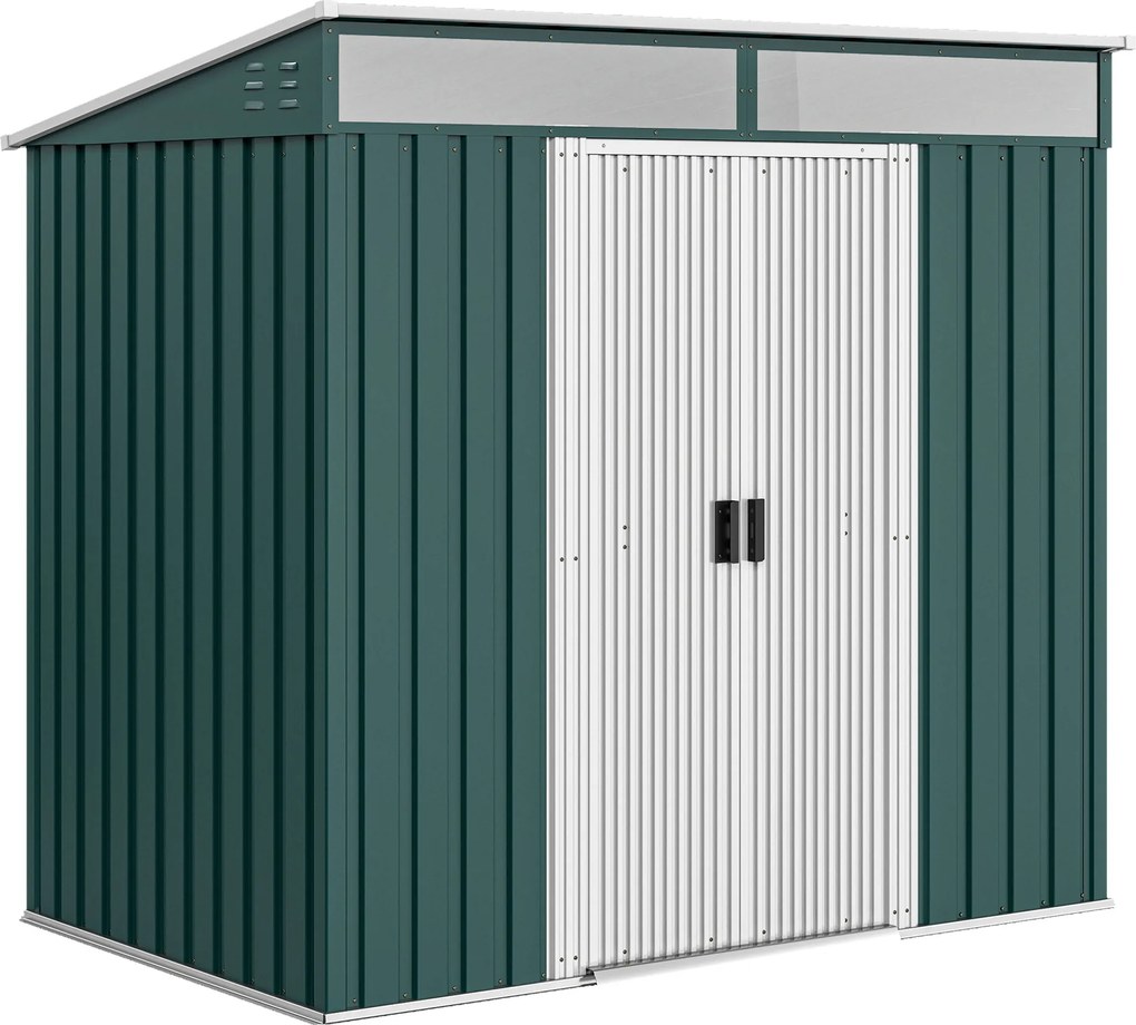 Outsunny Abrigo de Jardim 2 m² 195x122x181,5 cm Abrigo de Armazenamento Metálico com Porta de Correr e 2 Janelas Verde | Aosom Portugal
