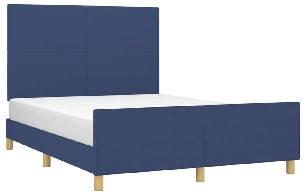 Estrutura de cama c/ cabeceira 140x190 cm tecido azul