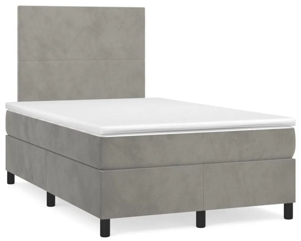 Cama boxspring com colchão 120x190 cm veludo cinzento-claro