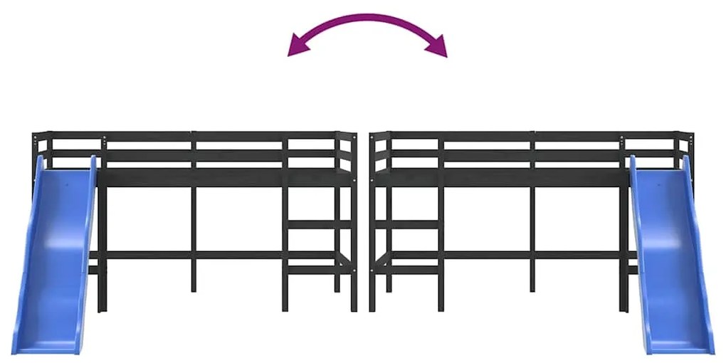 Cama alta p/ criança c/ escorrega 90x190 cm pinho maciço preto