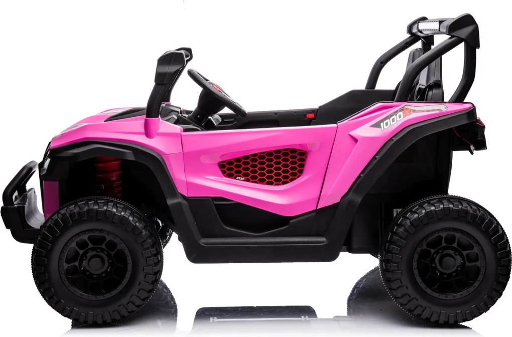 Carro elétrico para Crianças 24V, 4x4, 2 lugares Gravity Buggy Rodas de espuma EVA e assento Couro ecológico rosa