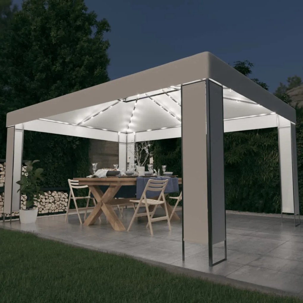 3070301 vidaXL Gazebo com cordões de luzes LED 3x4 m branco