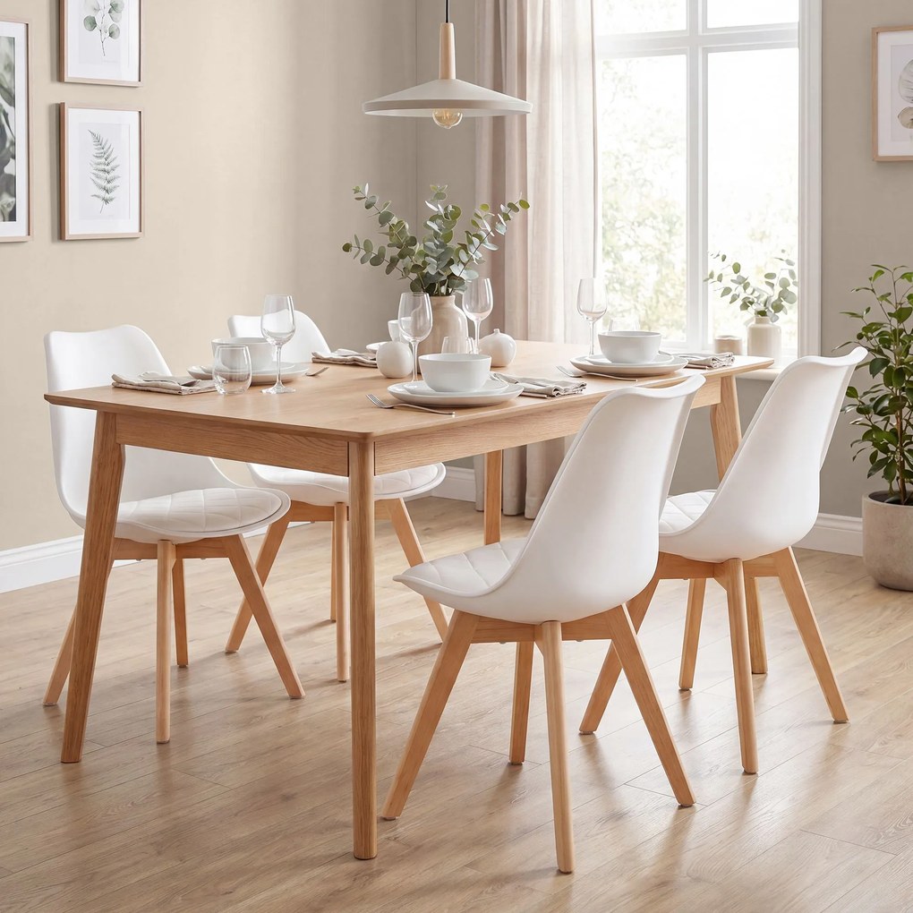 Conjunto de 4 cadeiras de sala de jantar (MESA NÃO INCLUIDA): cadeiras de cozinha estofadas assento em couro PU e madeira de faia, 46,5 x 57 x 79 cm,