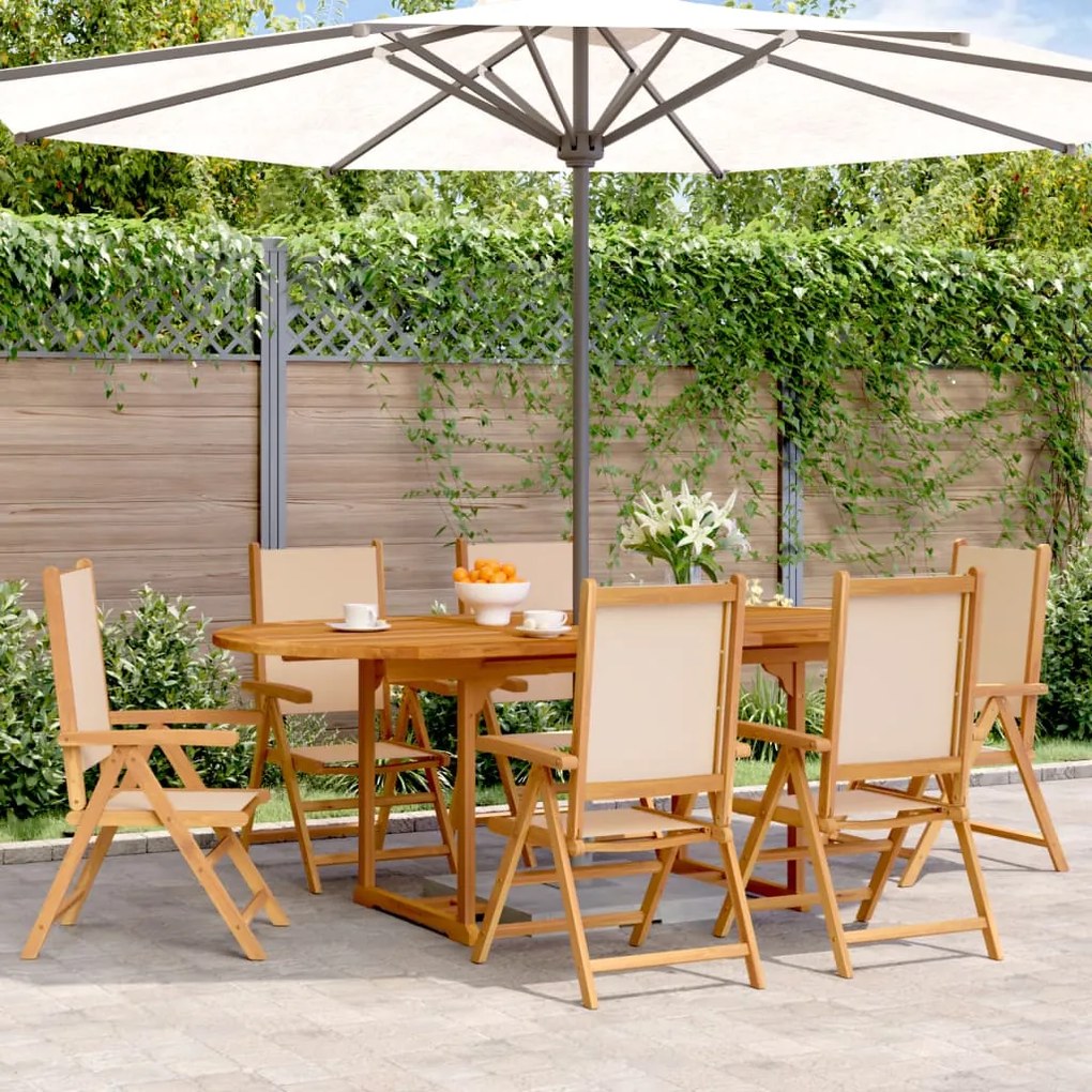 vidaXL 7 pcs conjunto jantar jardim tecido/madeira maciça bege