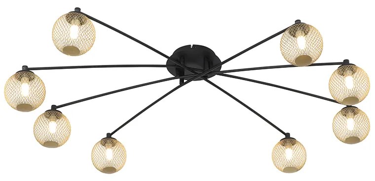 Candeeiro de teto moderno preto com dourado 8 luzes - Athens Wire
